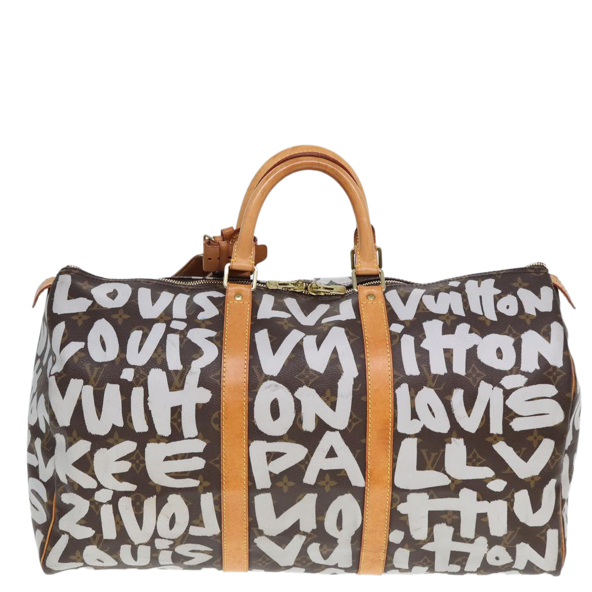 LOUIS VUITTON Monogram Graffiti Keepall 50 Boston Bag White M92197 Auth yk13043