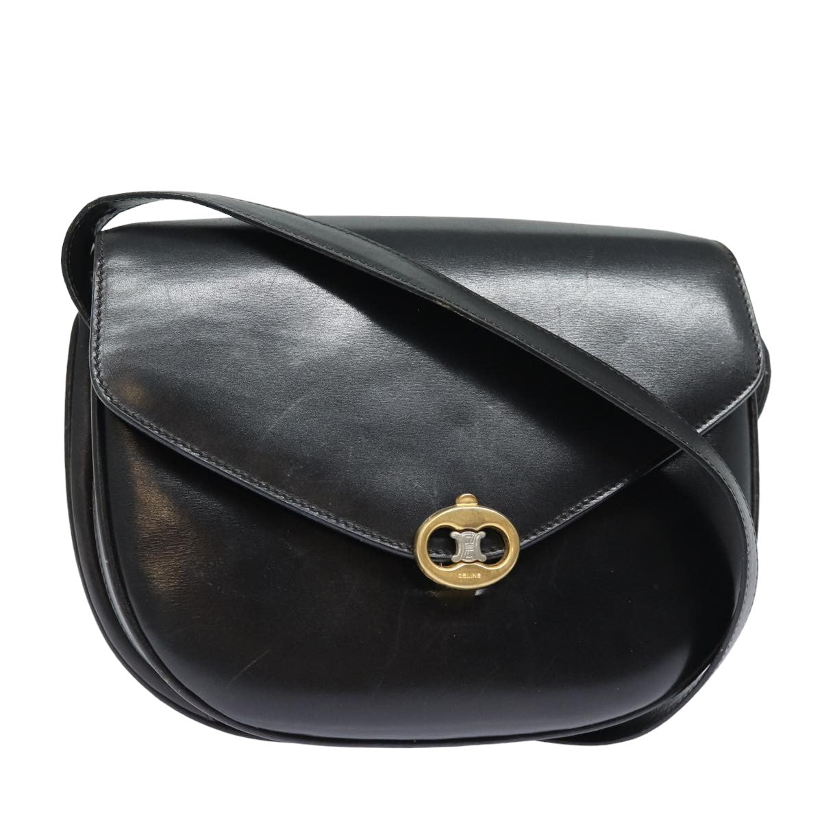 Luxury CELINE Shoulder Bag Leather Black 13626