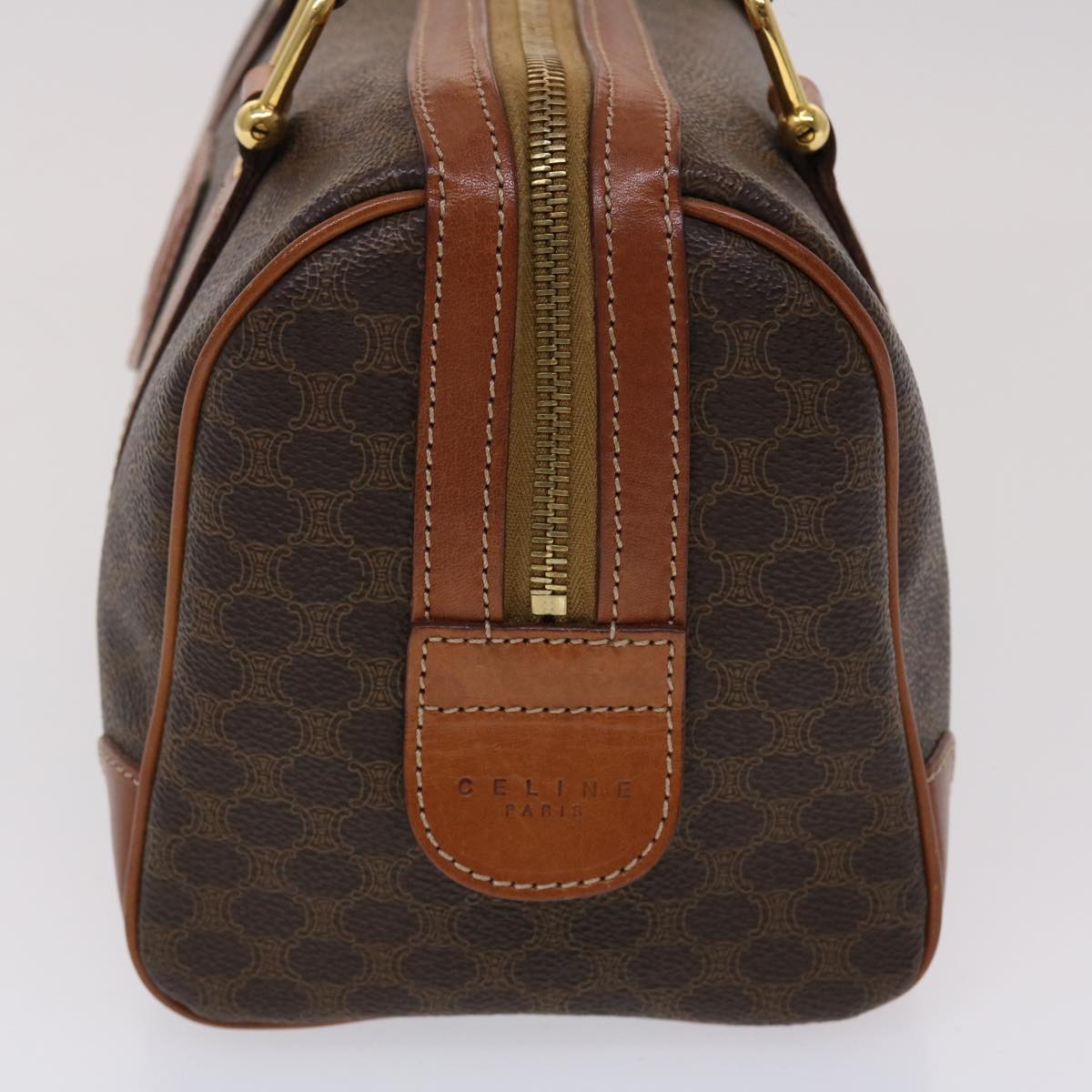 Luxury CELINE Macadam Canvas Boston Bag PVC Leather Brown 7604