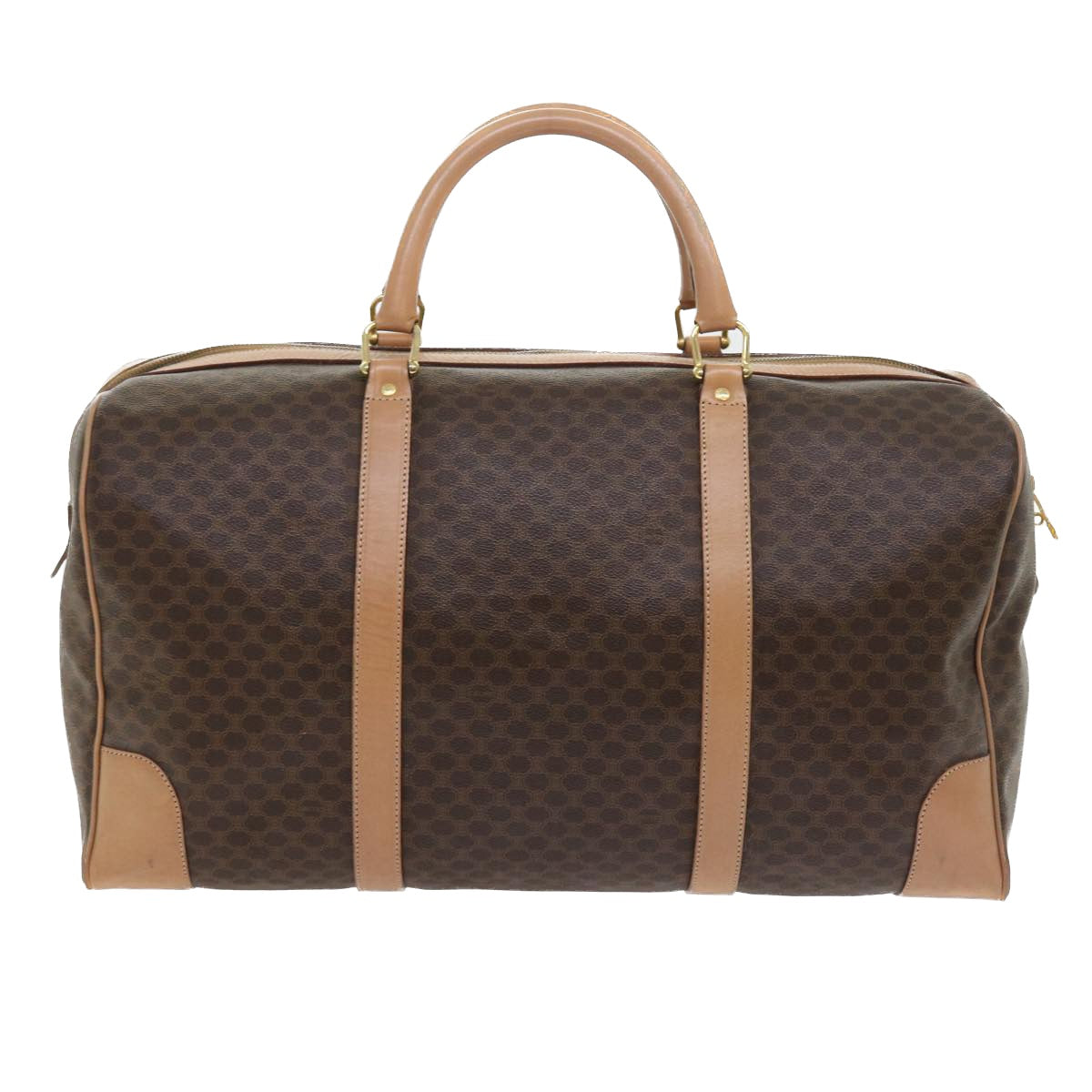 Luxury CELINE Macadam Canvas Boston Bag PVC Leather Brown 9024