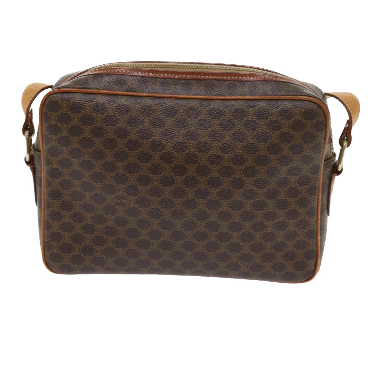 Luxury CELINE Macadam Canvas Shoulder Bag PVC Leather Brown 9063