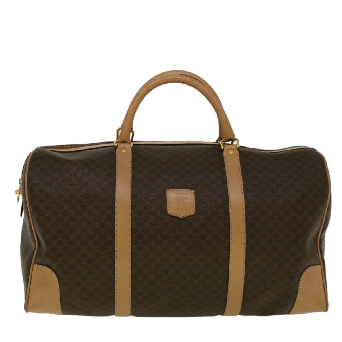 Luxury CELINE Macadam Canvas Boston Bag PVC Leather Brown 9392