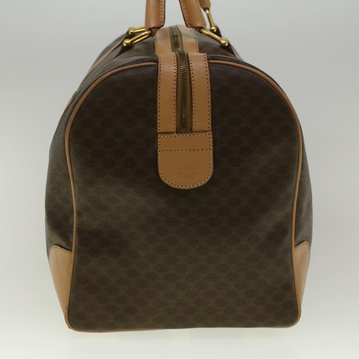 Luxury CELINE Macadam Canvas Boston Bag PVC Leather Brown 9392