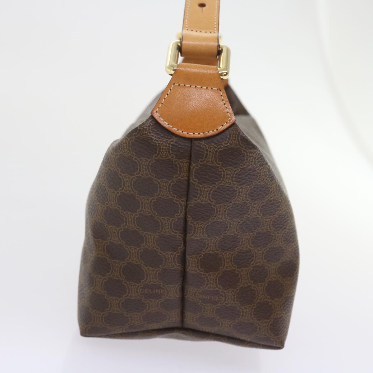 Luxury CELINE Macadam Canvas Hand Bag PVC Leather Brown 9399
