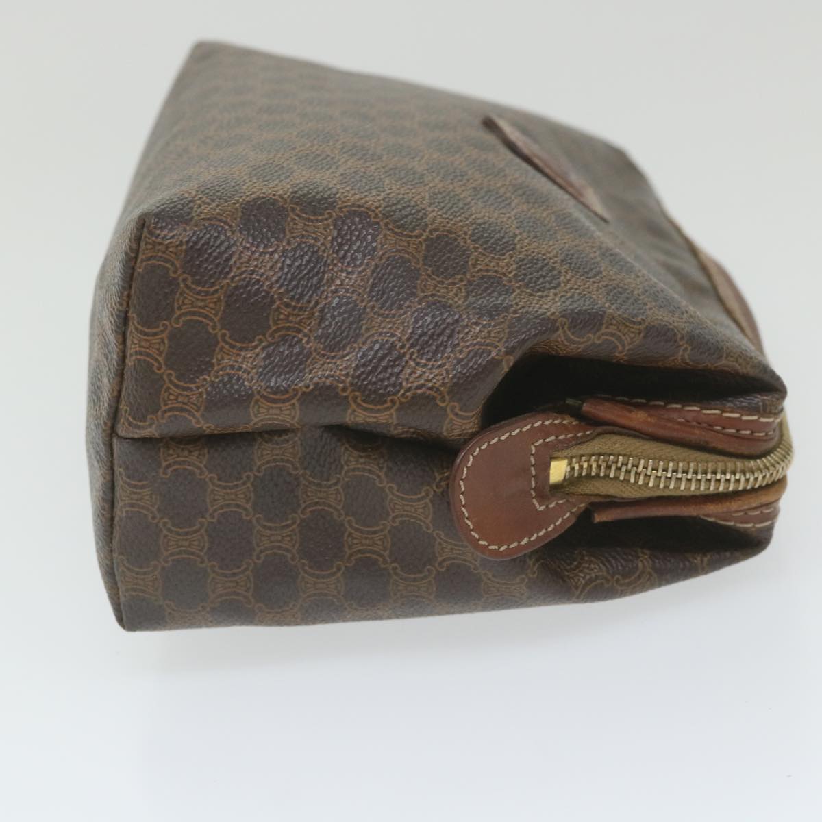 Luxury CELINE Macadam Canvas Pouch PVC Leather Brown 9468