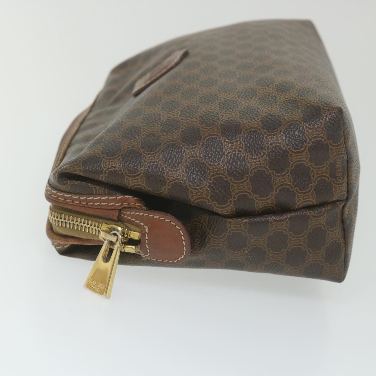 Luxury CELINE Macadam Canvas Pouch PVC Leather Brown 9468