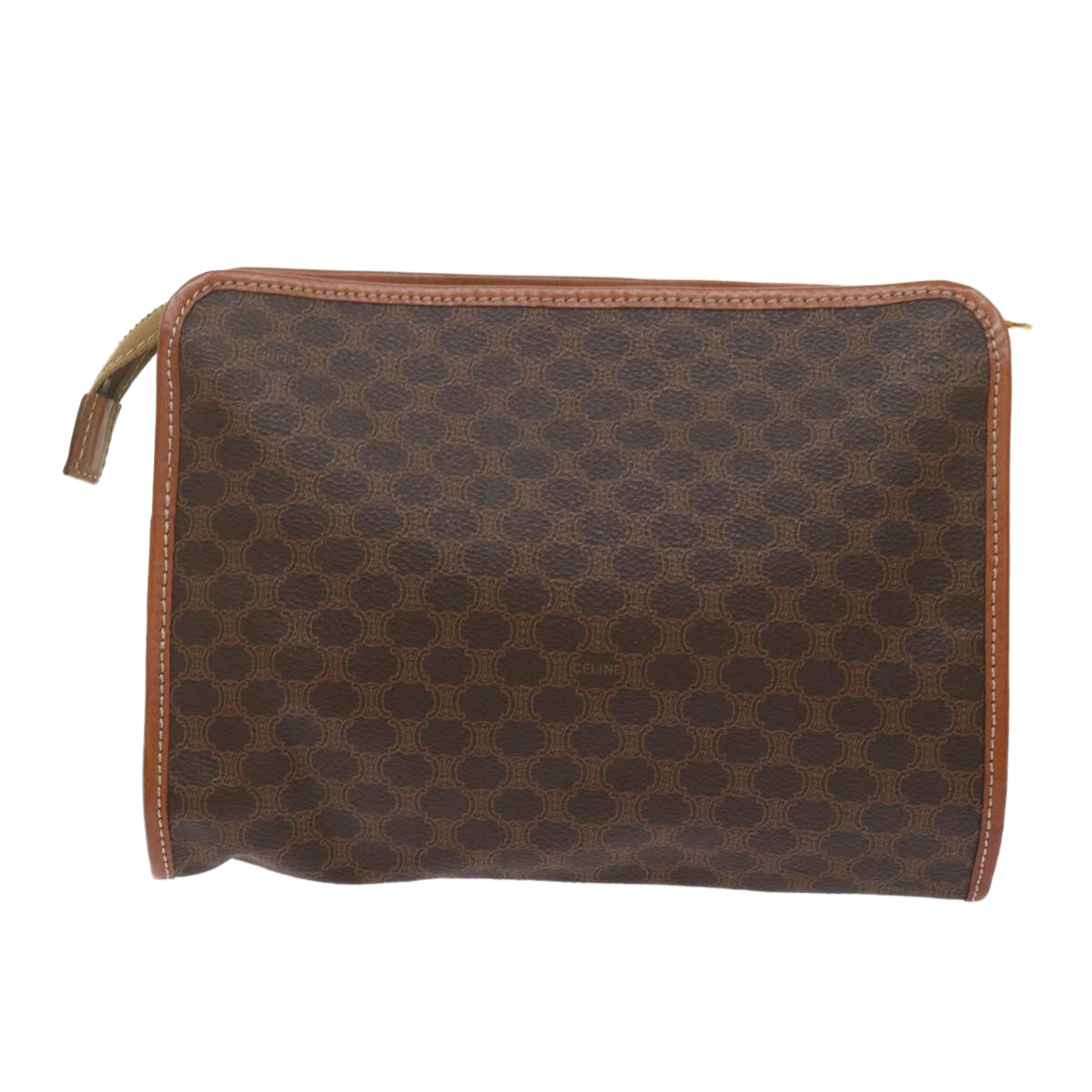 Luxury CELINE Macadam Canvas Clutch Bag PVC Leather Brown 9943